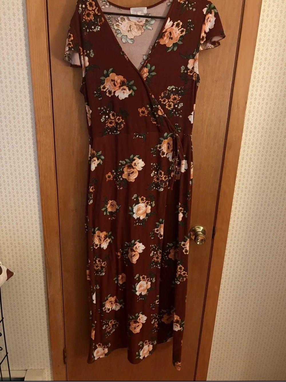 Stella Tweed Rust Floral Wrap Maxi Dress